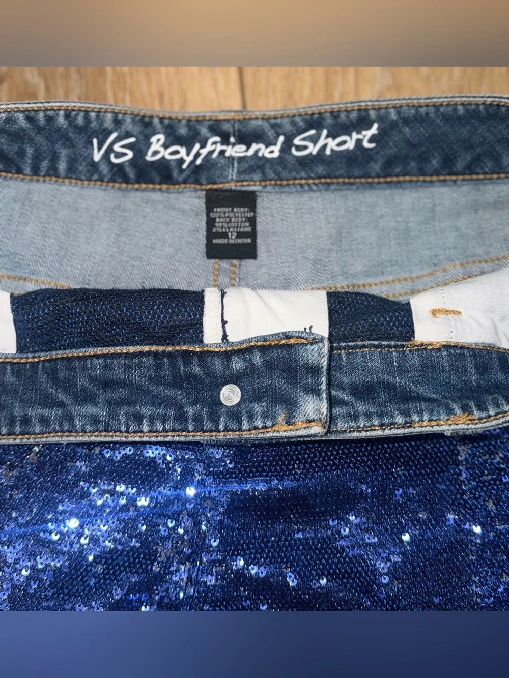 Victoria’s Secret‎ Blue Sequin Denim Jean Boyfriend Shorts Size 12